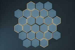 Dark hexagonal platforms connected together background, 3d rendering photo