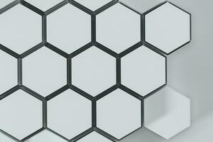 blanco hexagonal plataformas conectado juntos fondo, 3d representación foto