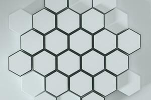 blanco hexagonal plataformas conectado juntos fondo, 3d representación foto