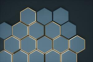 Dark hexagonal platforms connected together background, 3d rendering photo