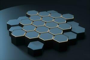 Dark hexagonal platforms connected together background, 3d rendering photo