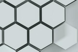 blanco hexagonal plataformas conectado juntos fondo, 3d representación foto