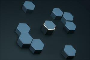 Dark hexagonal platforms connected together background, 3d rendering photo