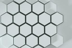 blanco hexagonal plataformas conectado juntos fondo, 3d representación foto