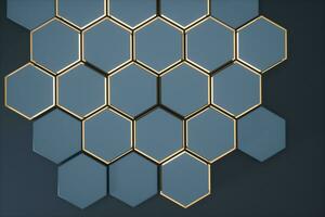 Dark hexagonal platforms connected together background, 3d rendering photo