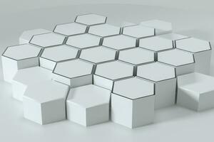 White hexagonal platforms connected together background, 3d rendering photo