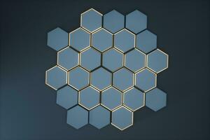 Dark hexagonal platforms connected together background, 3d rendering photo