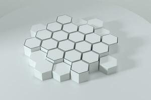 blanco hexagonal plataformas conectado juntos fondo, 3d representación foto