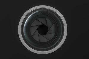 3d rendering, camera lens in a dark studio background photo