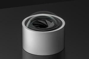 3d rendering, camera lens in a dark studio background photo