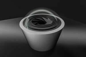 3d rendering, camera lens in a dark studio background photo