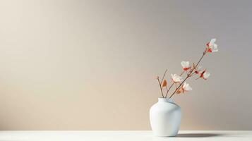 minimalista antecedentes con blanco espacio con pequeño flor ollas foto