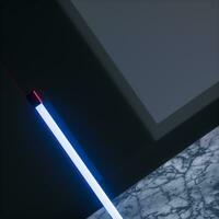 Glowing neon tubes and marble background, 3d rendering. photo