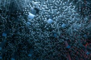 Dark technological lines background with cubes and lines, 3d rendering. photo