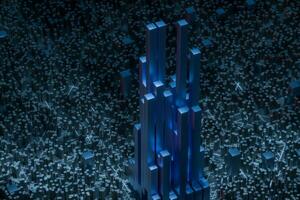 Dark technological lines background with cubes and lines, 3d rendering. photo