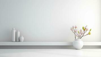 minimalista antecedentes con blanco espacio con pequeño flor ollas foto