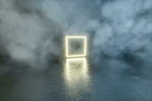 An empty concrete room filled with mist, 3d rendering photo