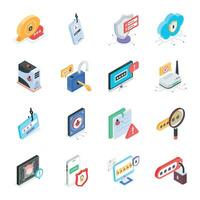 Pack of Security and Cyberattacks Isometric Icons vector