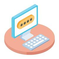 Computer password icon in isometric style vector