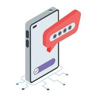 An isometric icon of mobile password vector