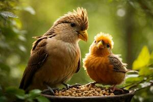 MOTHER AND Baby birds in the nature. photo