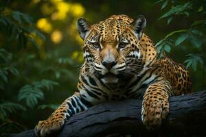 un hermosa y en peligro de extinción americano jaguar en sus natural hábitat. foto