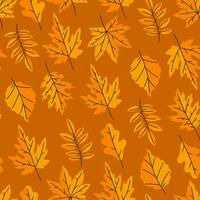 Seamless pattern with autumn leaves in golden colors. Vector graphics.