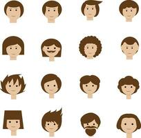 set of 16 cartoon faces. Collection of 16 Character heads that you can use as profile pic, cartoons, character creations, etc. vector