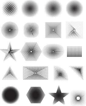 Set of 20 black and white Halftone vector elements. Collection of Halftone elements that you can use in any design like comics, background, pattern, backdrop, etc.