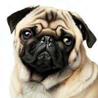 The pug dog sits and looks directly into the camera Sad big eyesGenerative AI photo