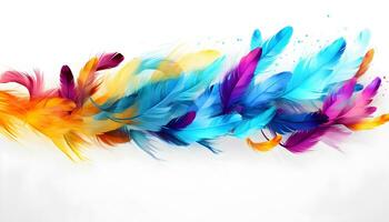 Abstract feather rainbow patchwork background. Beautiful Soft and Light White Fluffy Feathers Floating. Abstract. Light weight of feather floating. Generated AI illustration photo