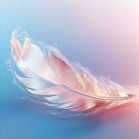 Bird Feather On colorful background. Elegant Softness Feather Floating And Drifting On Purity Wavy Liquid. Abstract. Generated AI illustration. photo