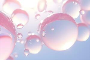 Pink soap bubbles float background. Soap Sud Bubbles Water. An artful colorful background with bubbles. Abstract background.  Generated AI illustration photo