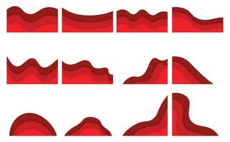 Collection of red paper cut abstract waves for background banner. Wavy paper cut element design for brochure, banner, flyer. Vector illustration