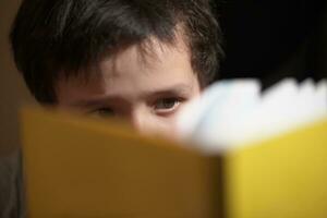 Young boy reading a book photo