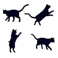 cuatro siluetas de juguetón gatos vector