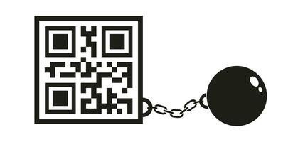 Vector icon of QR code with metal shackles.