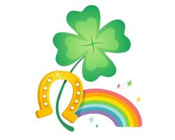 Vector lucky clover, horseshoe and rainbow for Patrick's day.