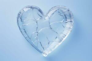 corazón hecho de hielo en un azul antecedentes. San Valentín día. foto