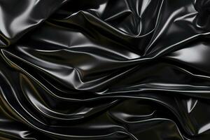 Crumpled black leather material textured fabric. photo