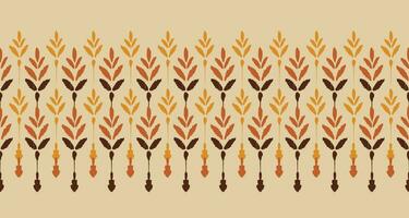 Motif ethnic handmade beautiful Ikat art. Ethnic abstract floral, leaves, botanical pattern. folk embroidery, Peruvian, Indian,Moroccan, Turkey, Uzbek style. ornament print. brown and orange color vector