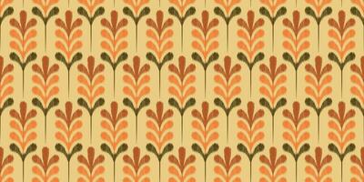 Motif ethnic handmade beautiful Ikat art. Ethnic abstract floral, leaves, botanical pattern. folk embroidery, Peruvian, Indian,Moroccan, Turkey, Uzbek style. ornament print. brown and orange color vector