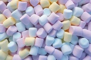 Background of colorful marshmallows. Generative AI. photo