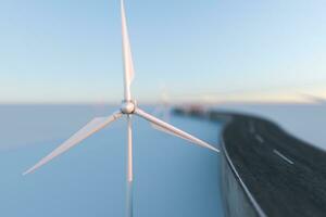 Windmills and winding road in the open, 3d rendering. photo