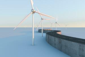 Windmills and winding road in the open, 3d rendering. photo