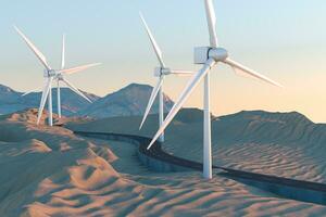 Windmills and winding road in the open, 3d rendering. photo