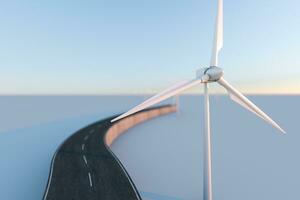 Windmills and winding road in the open, 3d rendering. photo