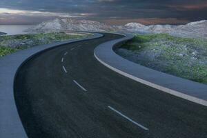 The waving road in the deserted suburbs, 3d rendering photo