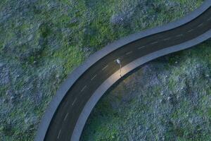 el ondulación la carretera en el abandonado afueras, 3d representación foto