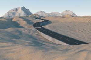 The waving road in the desert, 3d rendering photo